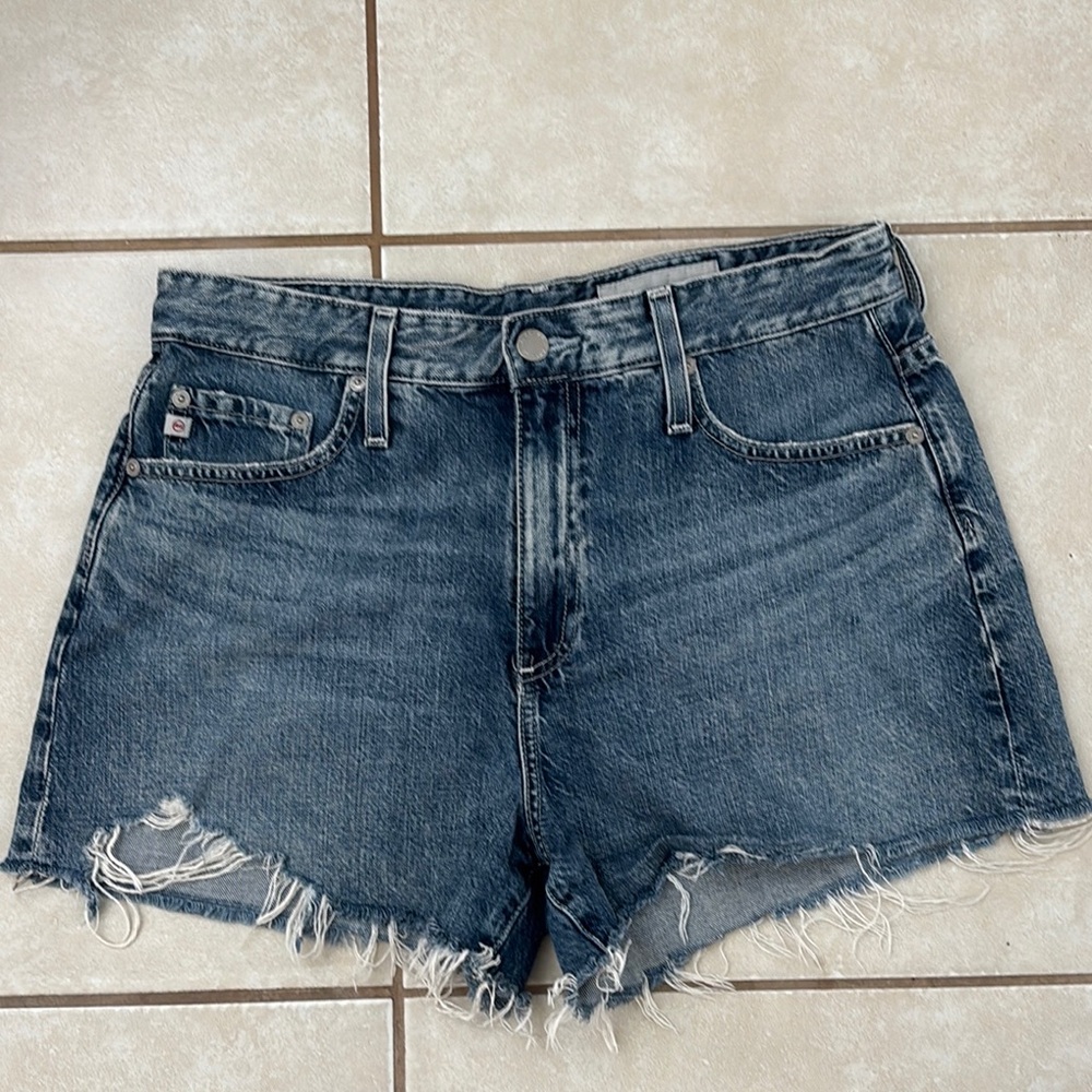 Ag Adriano Goldschmied Blue Jean Shorts Distressed Hem